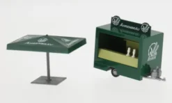 - Ausschankwagen mit Schirm, Bierkästen, Aufsteller und Ausschneidebogen, Ährenbräu, 1:87, Busch