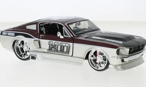 Ford Mustang GT, silber/dunkelrot, 1967, Harley-Davidson, 1:24, Maisto