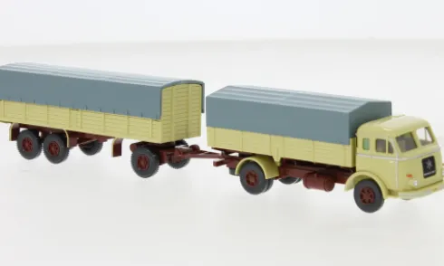 Henschel Pritschenhängerzug, beige, 1955, 1:87, Wiking