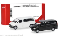Mercedes 2er Set: Vito Bus (W639), weiss/schwarz, 2002, 1:87, Herpa MiniKit