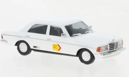 Mercedes W123 Limousine, weiss, 1977, Methanol Benzin Antrieb 1979, 1:87, Busch