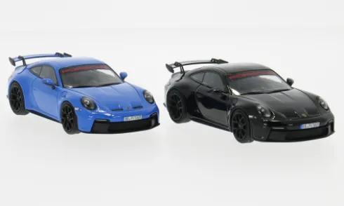 Porsche 2er Set: 911 (992) GT3, blau/schwarz, 2021, Sport Auto Collection, 1:43, Minichamps