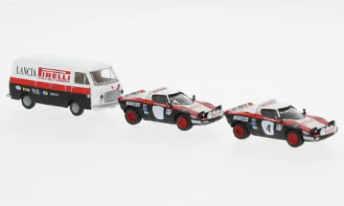 Set Lancia Stratos HF und Fiat 238 Kasten, 1974, Lancia Rally Team, 1:87, Brekina