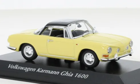 VW Karmann Ghia 1600, gelb/schwarz, 1966, 1:43, Maxichamps