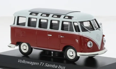 VW T1 Samba, hellgrau/dunkelrot, 1963, 1:43, Maxichamps